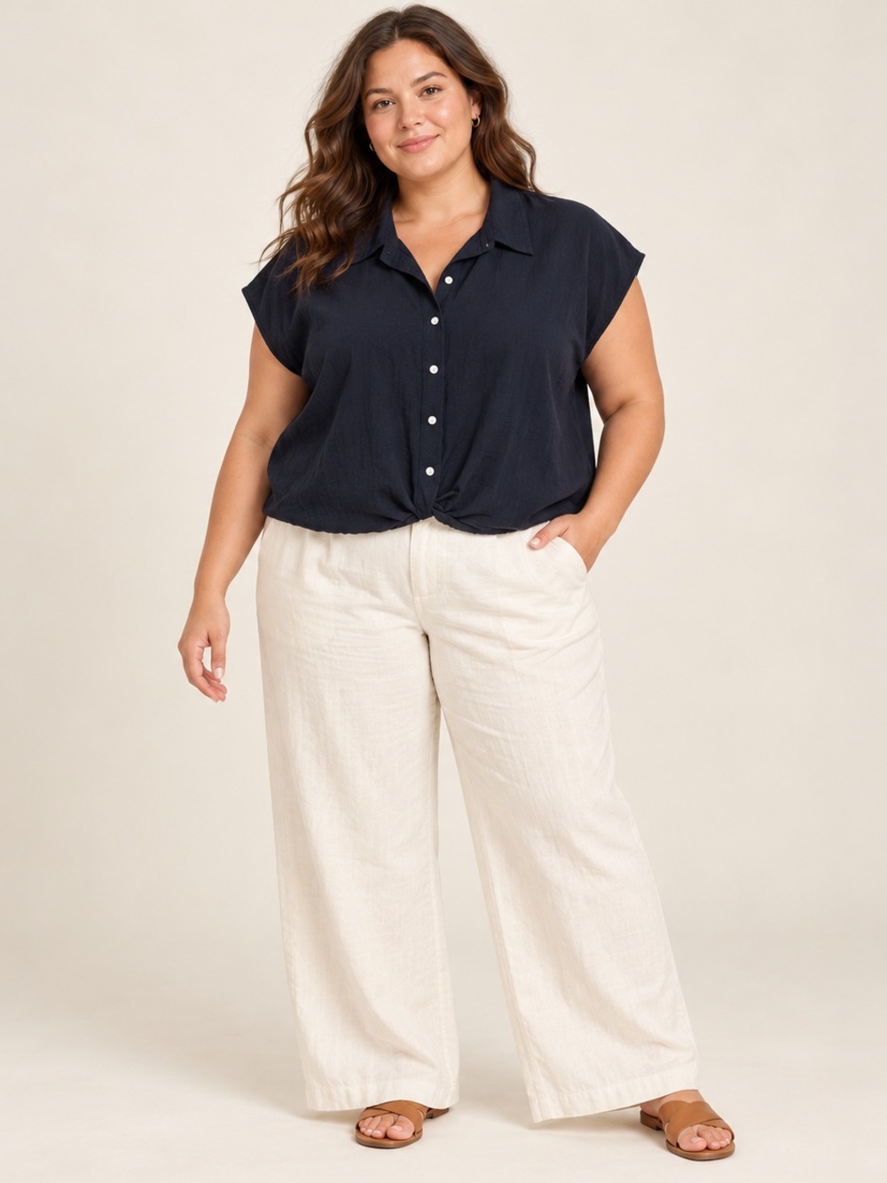 Old Navy Navy Dolman Sleeve Twist Front Button Up Top 2X Coastal